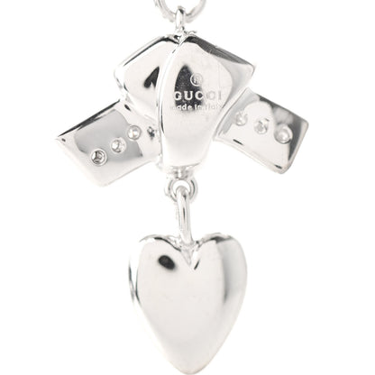Gucci 18K White Gold Diamond Knot Heart Charm Pendant Necklace 4 of 5