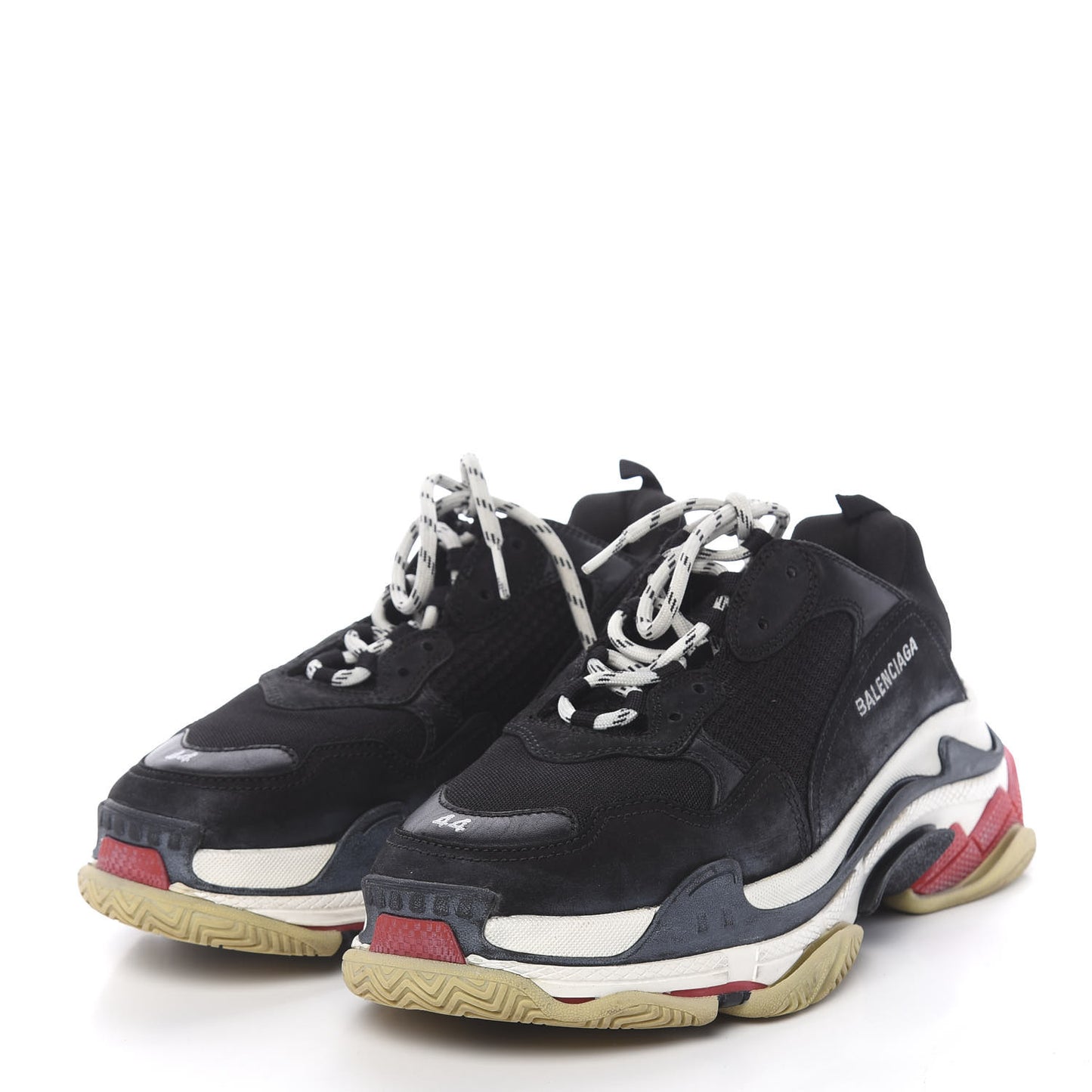Fabric Mesh Washed Effect Mens Triple S Sneakers 44 Black Red