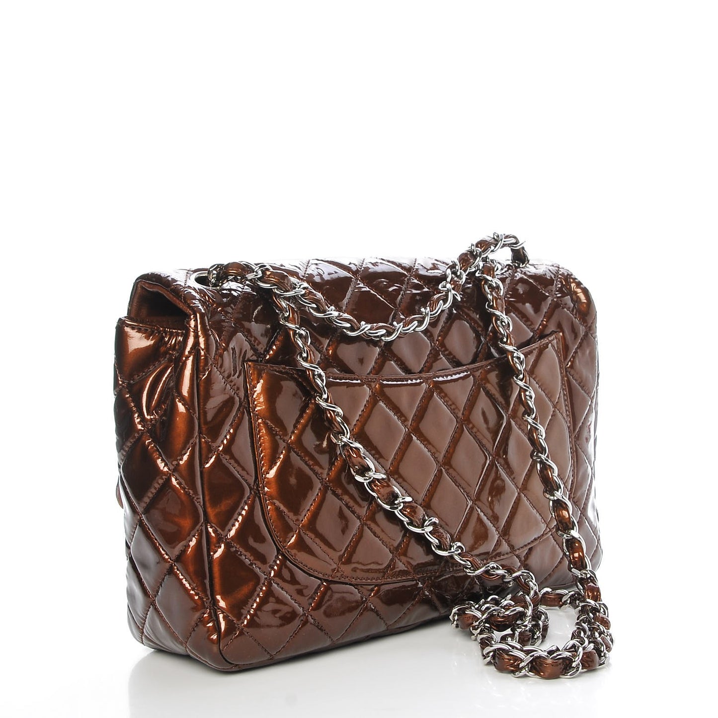 Metallic Patent Quilted Jumbo Single Flap Bronze