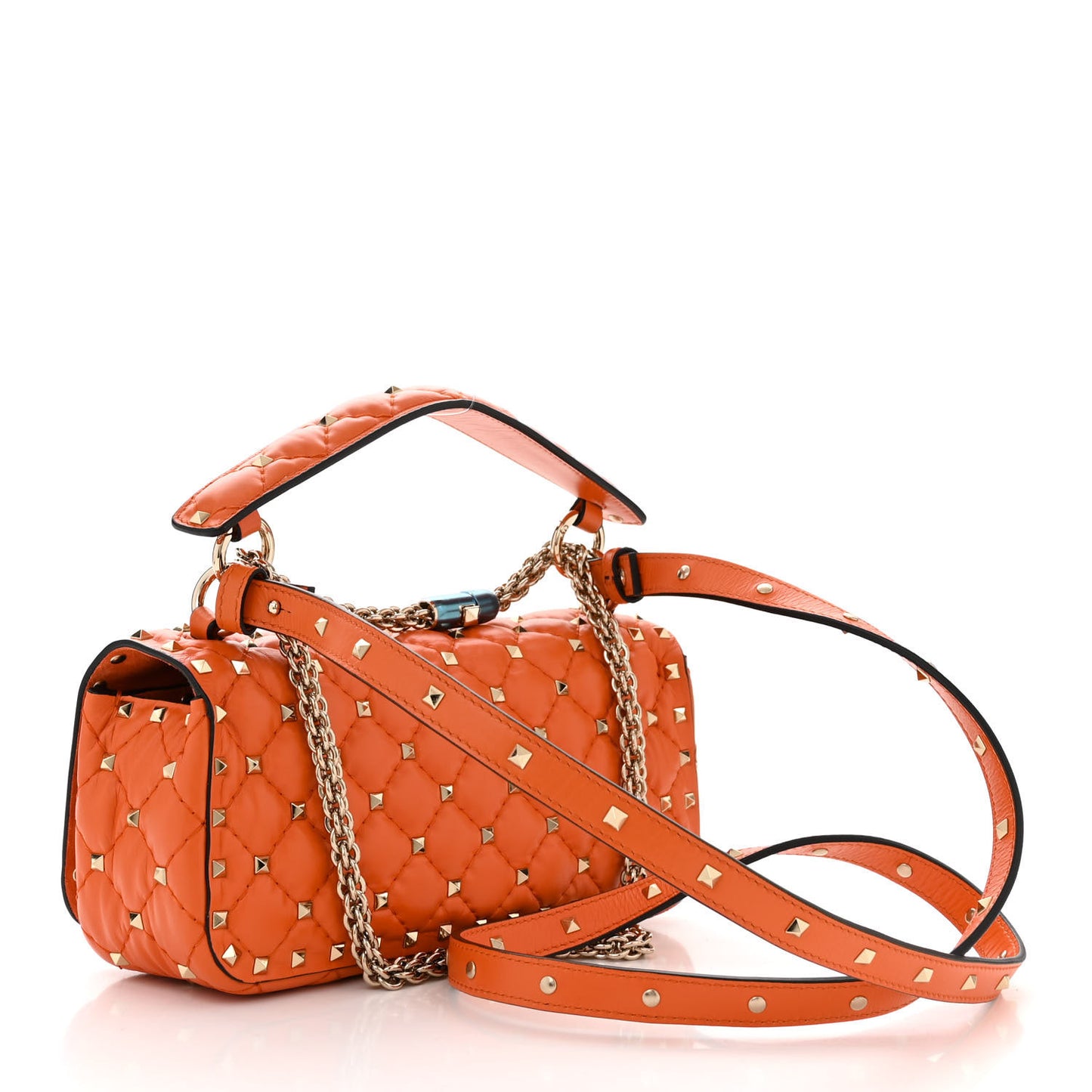 Calfskin Rockstud Spike Convertible Shoulder Bag Orange