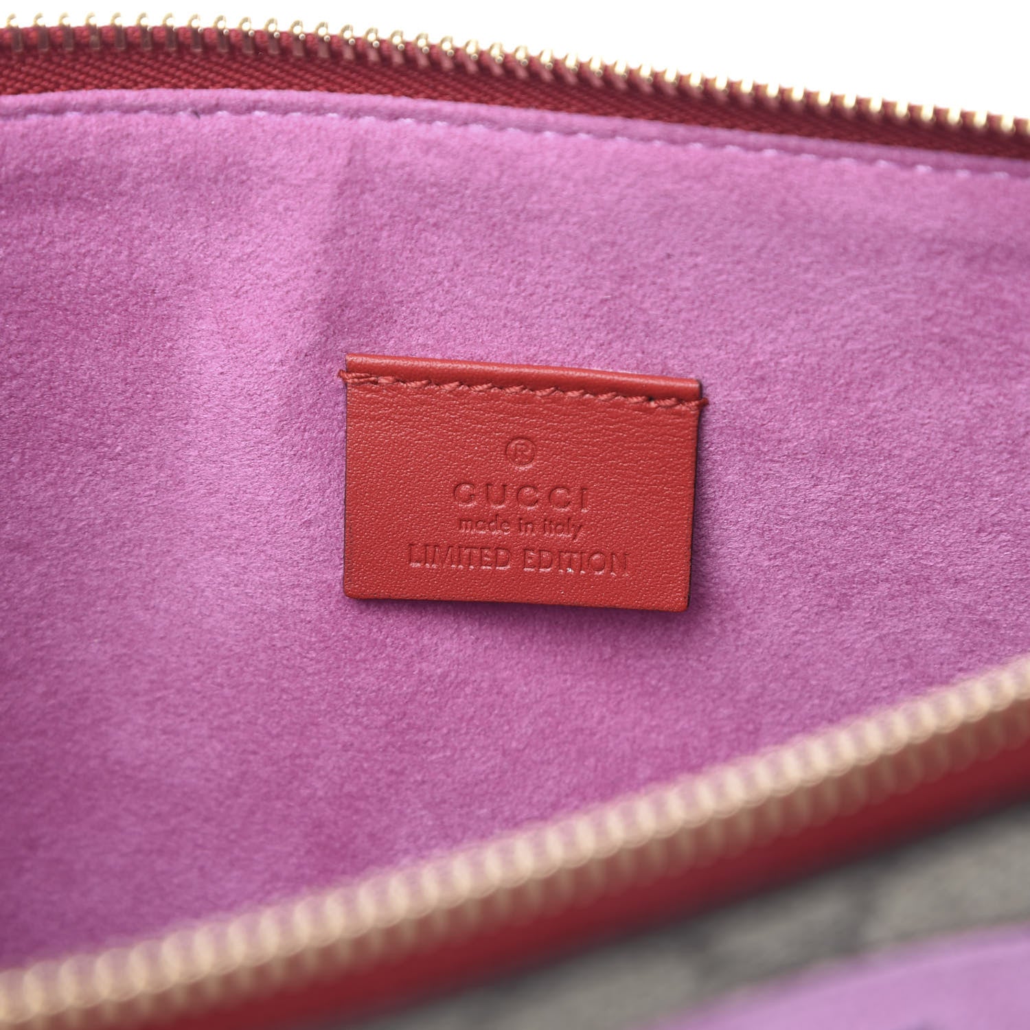 Gucci GG Supreme Monogram Bosco Patch Zip Pouch Beige Malva Hibiscus Red 6 of 7