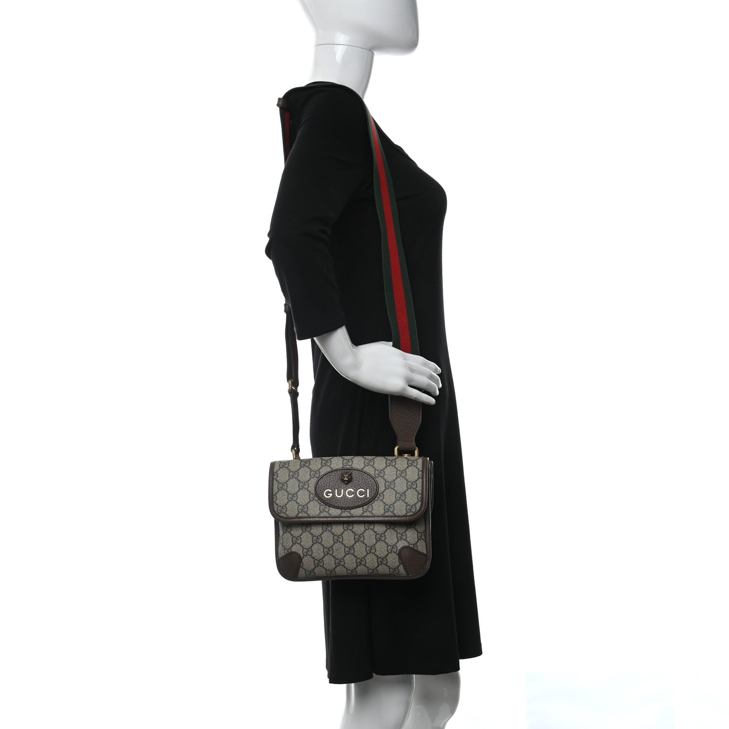 Gucci GG Supreme Monogram Web Small Neo Vintage Double Flap Messenger Bag Beige New Acero 2 of 9