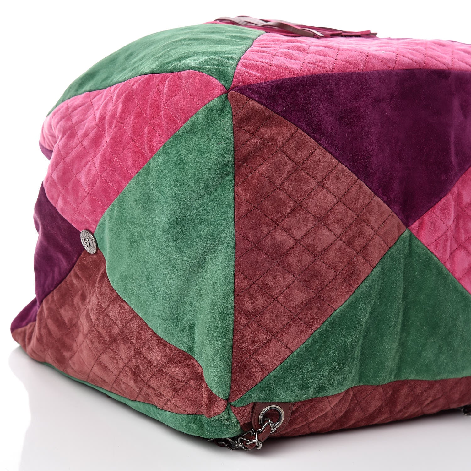 Chanel Suede Quilted Patchwork Drawstring Backpack Green Pink Purple Burgundy 5 of 9
