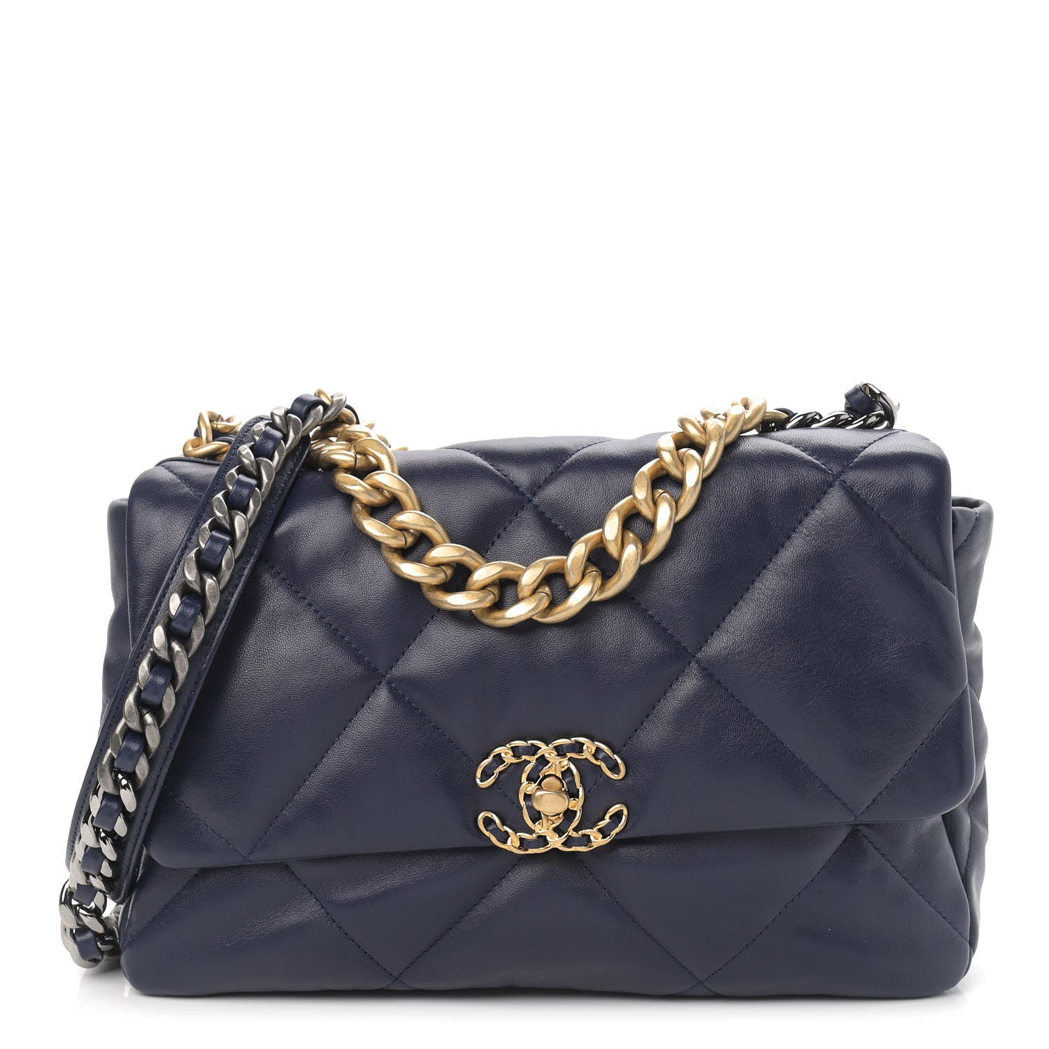 Chanel Lambskin Quilted Large Chanel 19 Flap Navy Blue 1 of 9