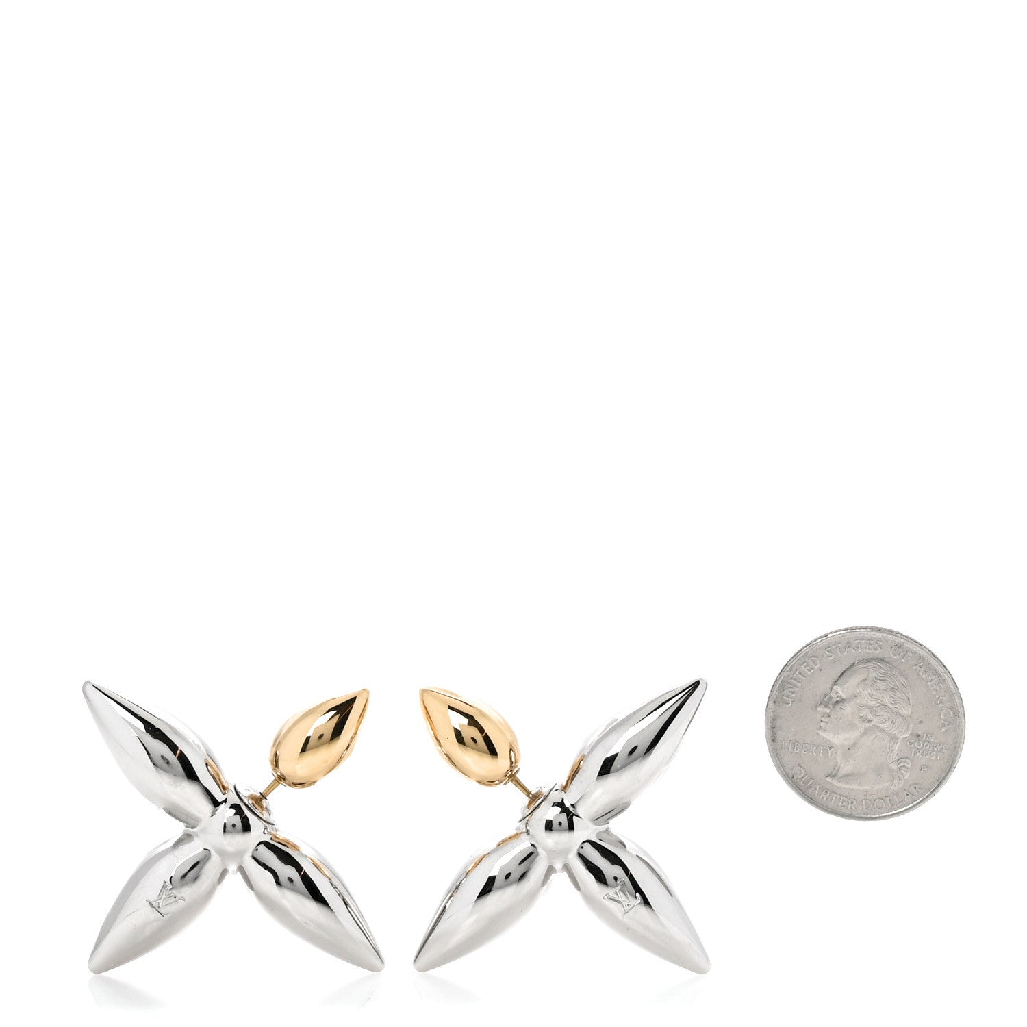 Louis Vuitton Metal Louisette Earrings Silver Gold 2 of 5