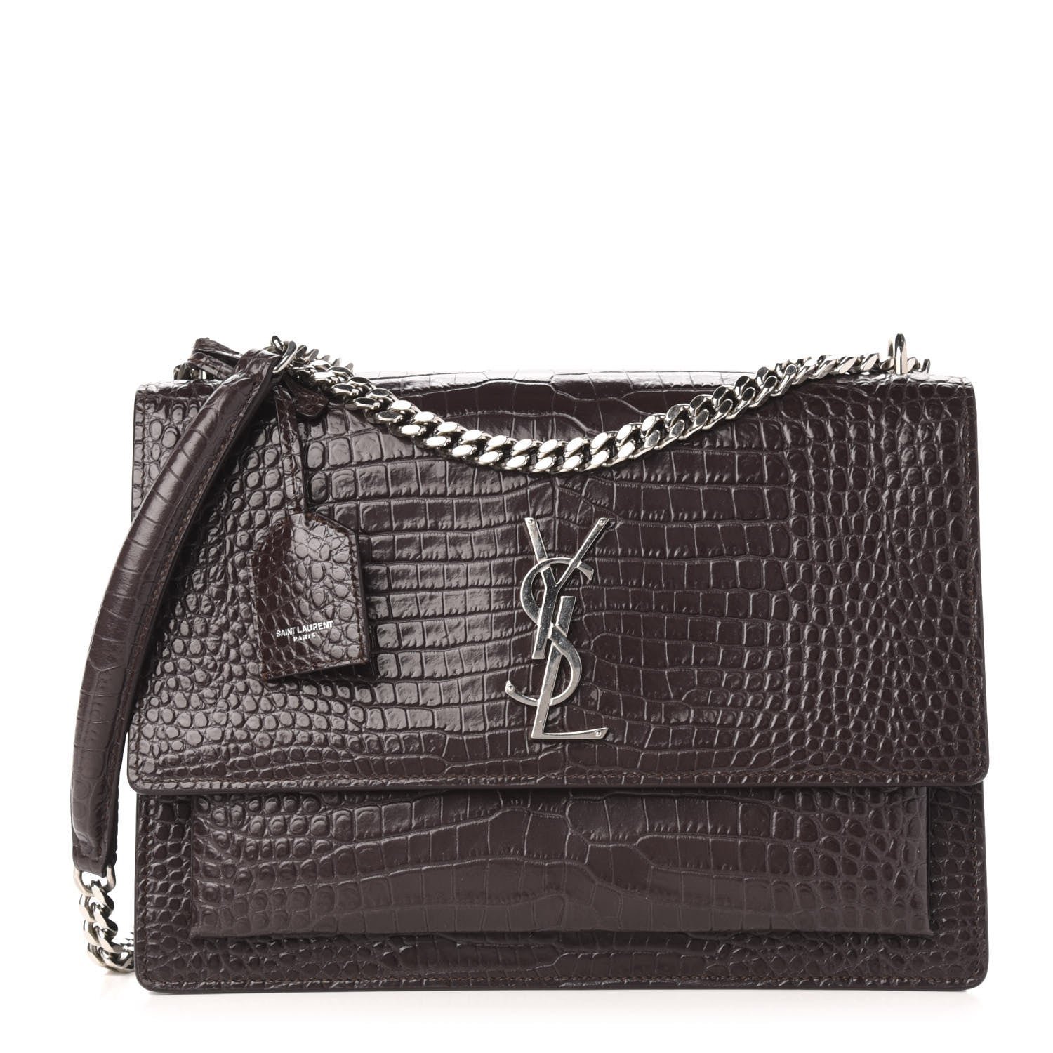 Saint Laurent Calfskin Crocodile Embossed Medium Monogram Sunset Brown 1 of 12