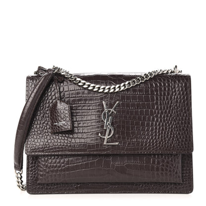 Saint Laurent Calfskin Crocodile Embossed Medium Monogram Sunset Brown 1 of 12
