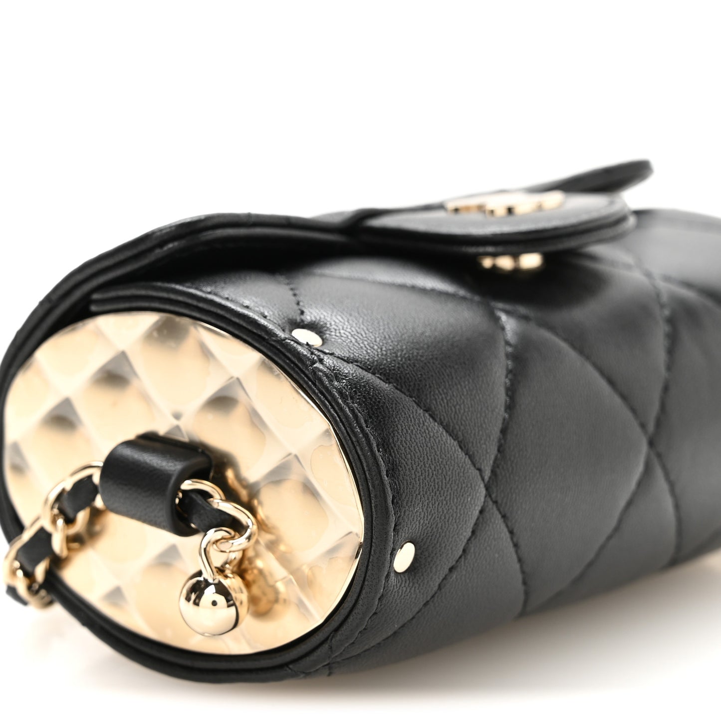 Lambskin Quilted Box Of Secrets Card Holder With Chain Black