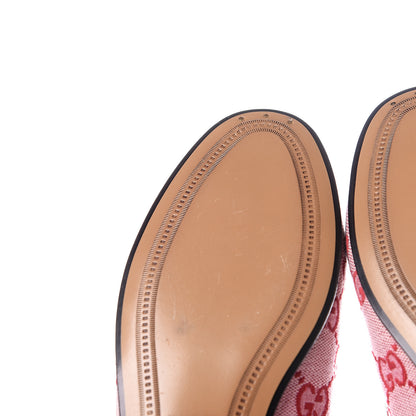 Gucci Canvas GG Monogram Horsebit Womens Jordaan Loafers 37.5 Gardenia Hibiscus Red 11 of 13