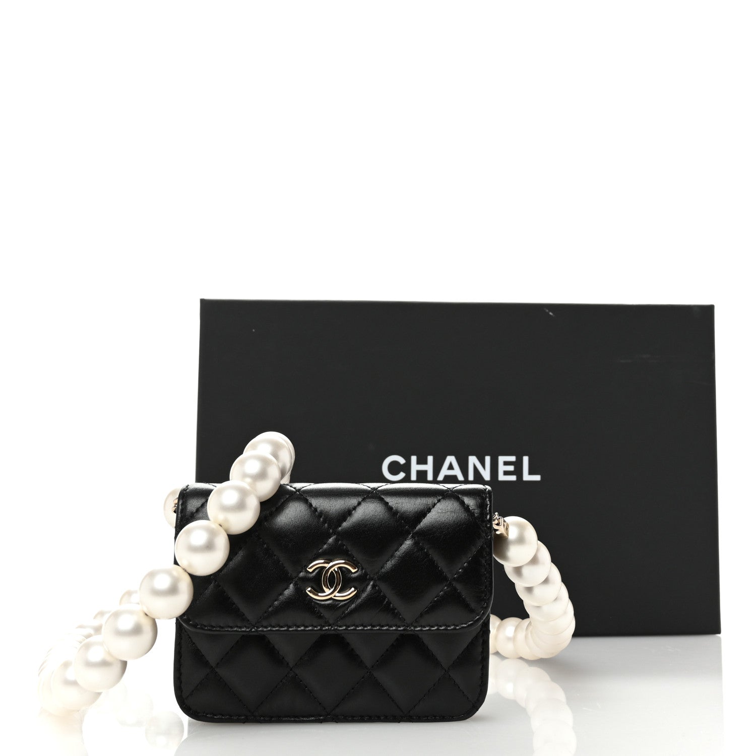 Chanel Calfskin Quilted Maxi Pearls Card Holder Flap With Chain Black 12 of 12