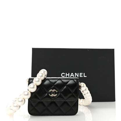 Chanel Calfskin Quilted Maxi Pearls Card Holder Flap With Chain Black 12 of 12