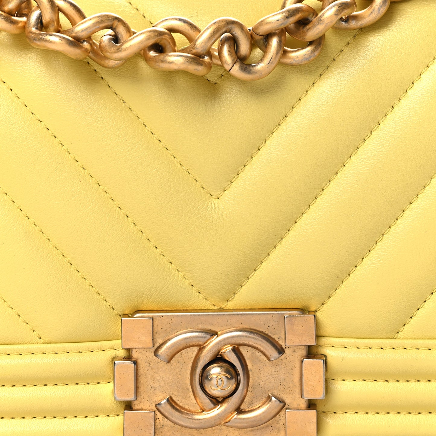 Lambskin Chevron Quilted Small Boy Flap Yellow