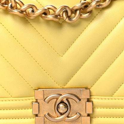 Chanel Lambskin Chevron Quilted Small Boy Flap Yellow 8 of 10