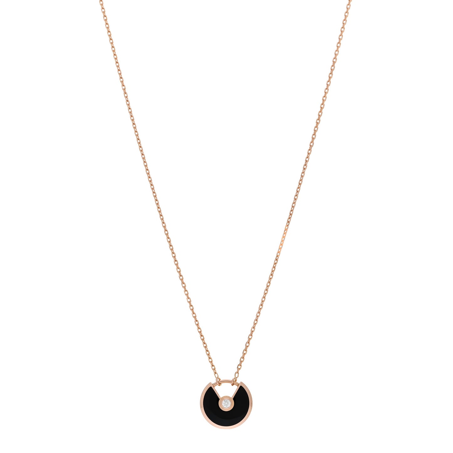 18K Pink Gold Diamond Black Onyx XS Amulette de Cartier Pendant Necklace