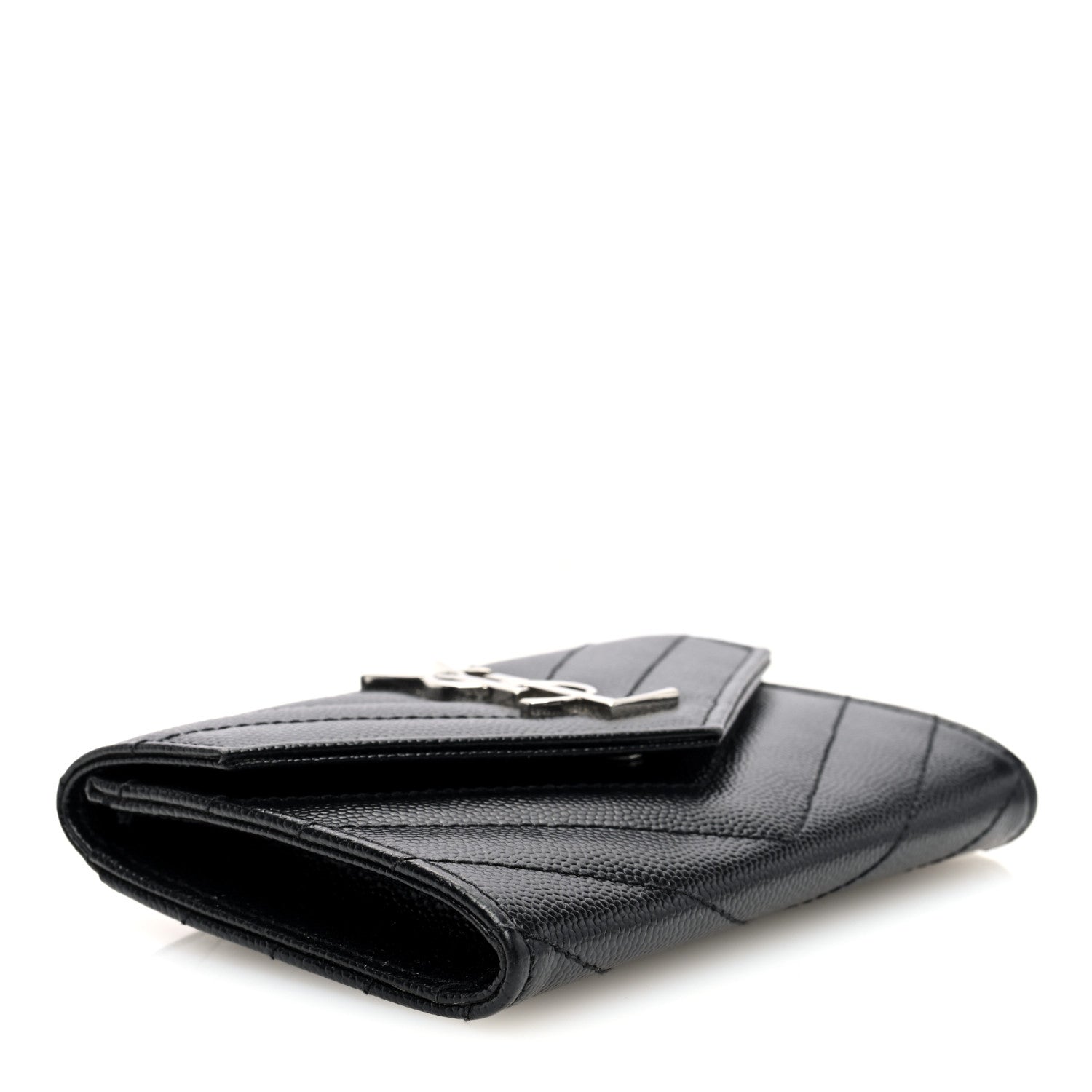 Saint Laurent Grain De Poudre Matelasse Chevron Small Monogram Envelope Wallet Black Black 4 of 6