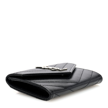 Saint Laurent Grain De Poudre Matelasse Chevron Small Monogram Envelope Wallet Black Black 4 of 6