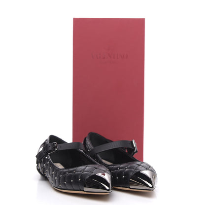Valentino Garavani Crackled Lambskin Rockstud Spike Captoe Ballerina Flats 39.5 Black 10 of 10