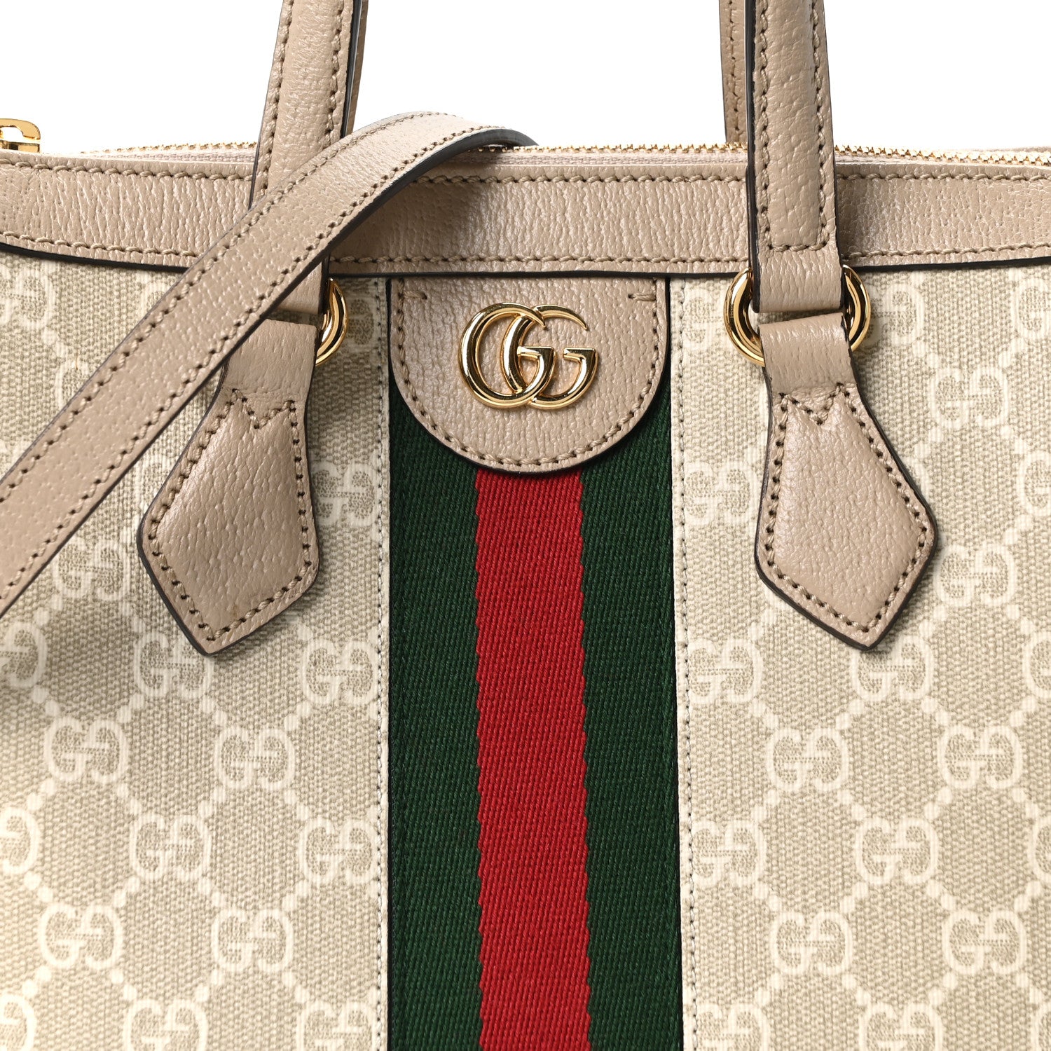 Gucci GG Supreme Monogram Textured Dollar Calfskin Web Small Ophidia Tote Bag Beige Mystic White Oatmeal 8 of 10