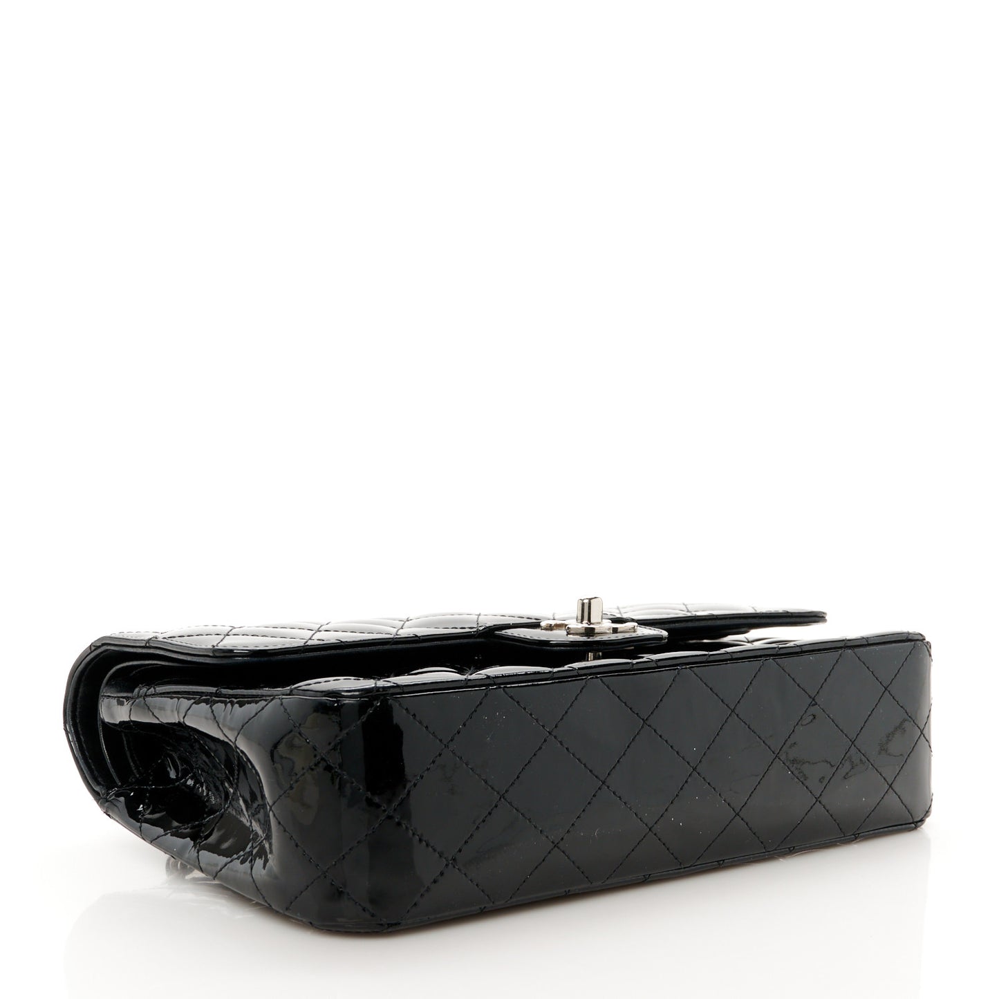 Patent Quilted Medium Double Flap Black