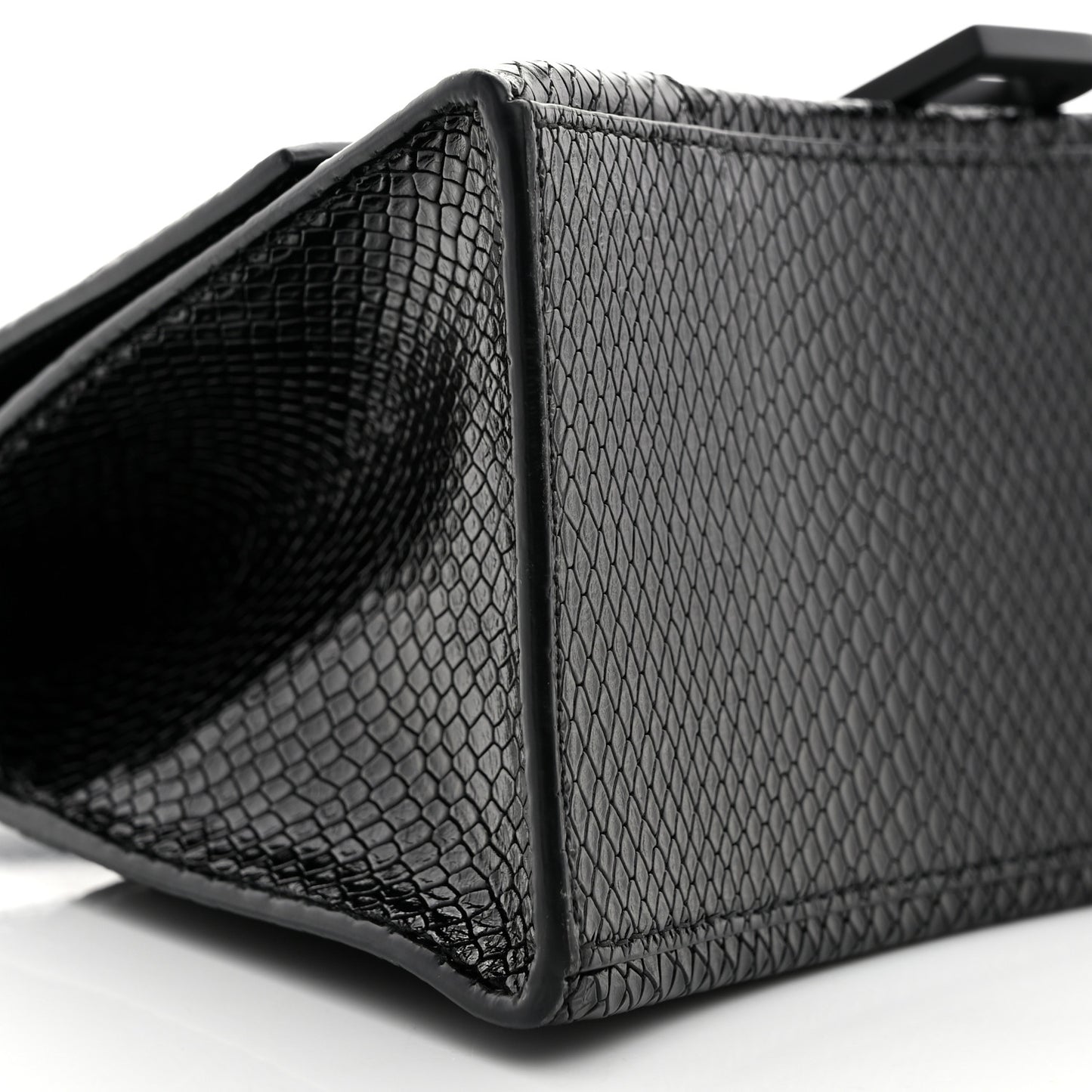 Matte Calfskin Snake Embossed Tonal B Small Hourglass Top Handle Bag Black