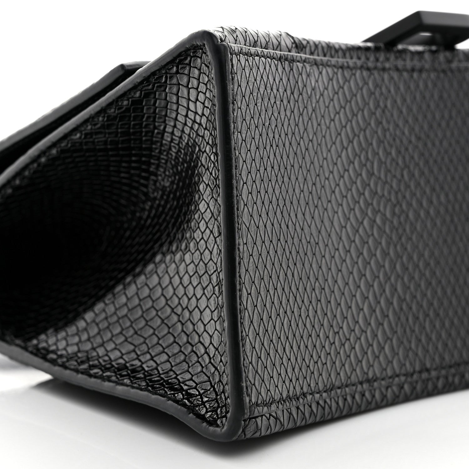 Balenciaga Matte Calfskin Snake Embossed Tonal B Small Hourglass Top Handle Bag Black 9 of 10