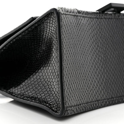 Balenciaga Matte Calfskin Snake Embossed Tonal B Small Hourglass Top Handle Bag Black 9 of 10