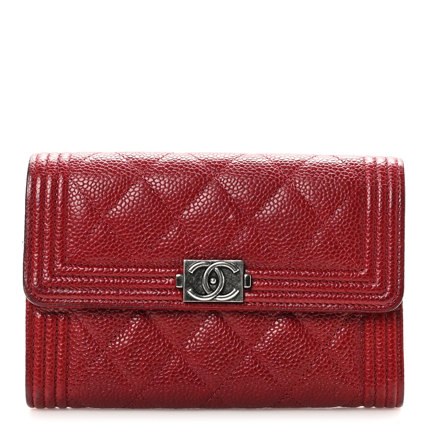 Chanel Caviar Quilted Medium Boy Flap Wallet Red 1 of 9