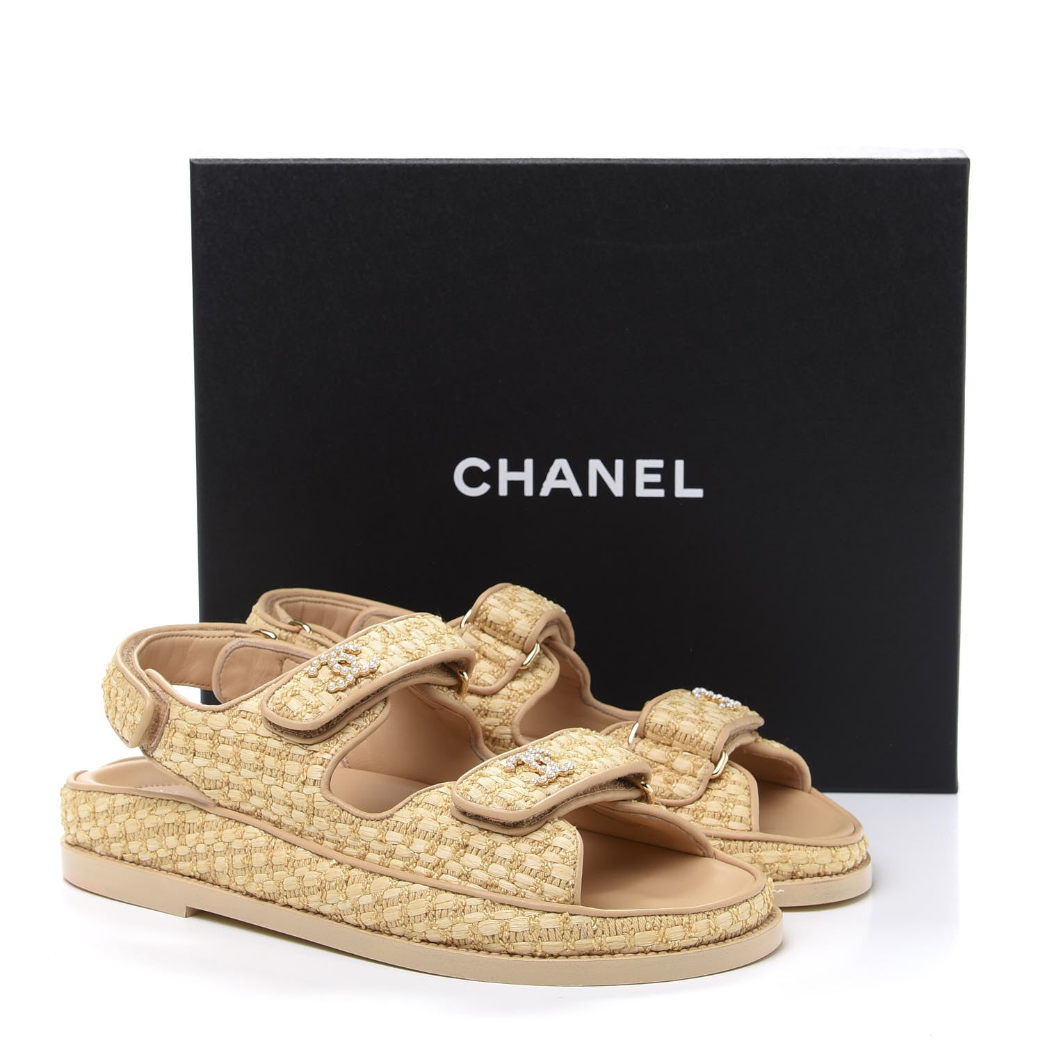 Chanel Braided Fabric Velcro Dad Sandals 38 Beige 9 of 9