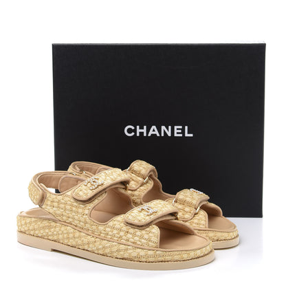 Chanel Braided Fabric Velcro Dad Sandals 38 Beige 9 of 9