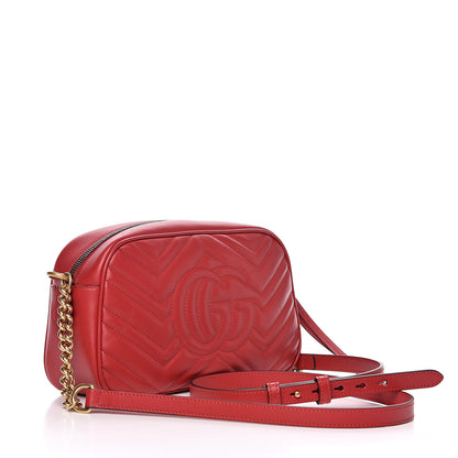 Gucci Calfskin Matelasse Small GG Marmont Chain Shoulder Bag Hibiscus Red 3 of 11