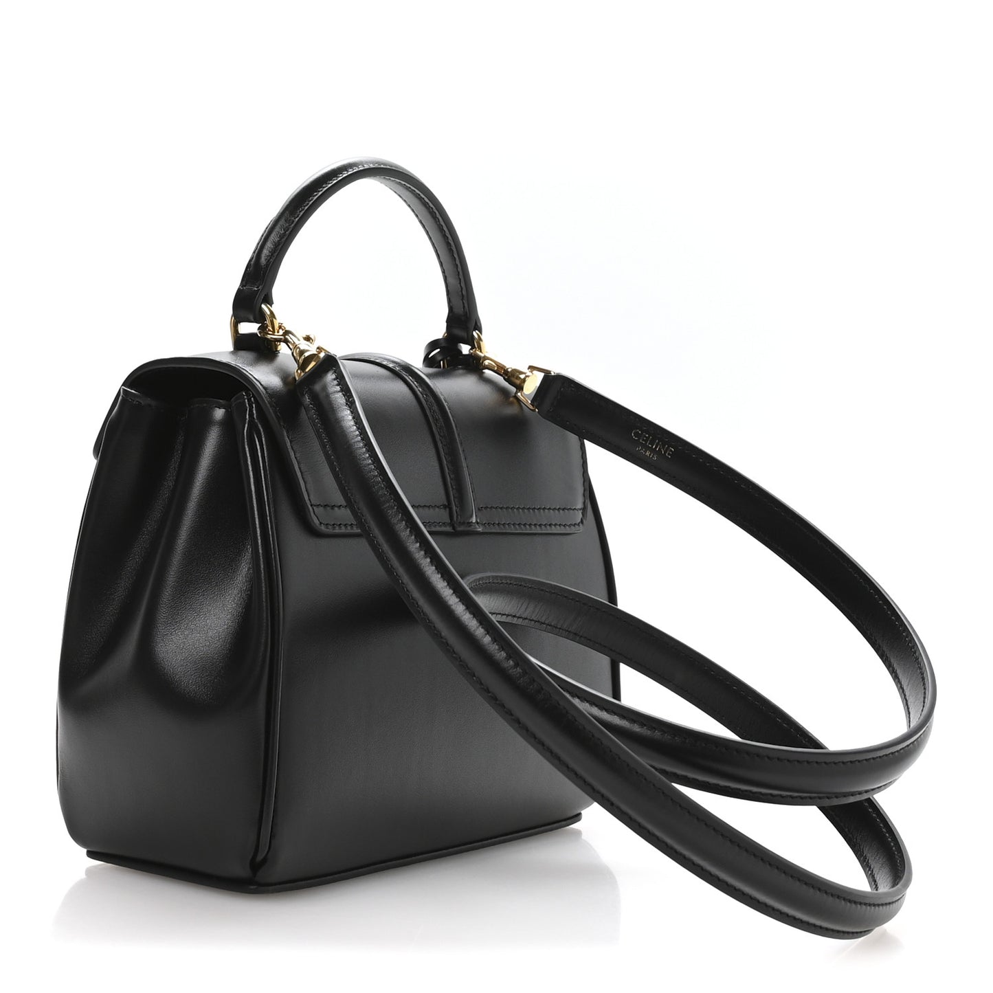 Satinated Calfskin Mini 16 Top Handle Bag Black