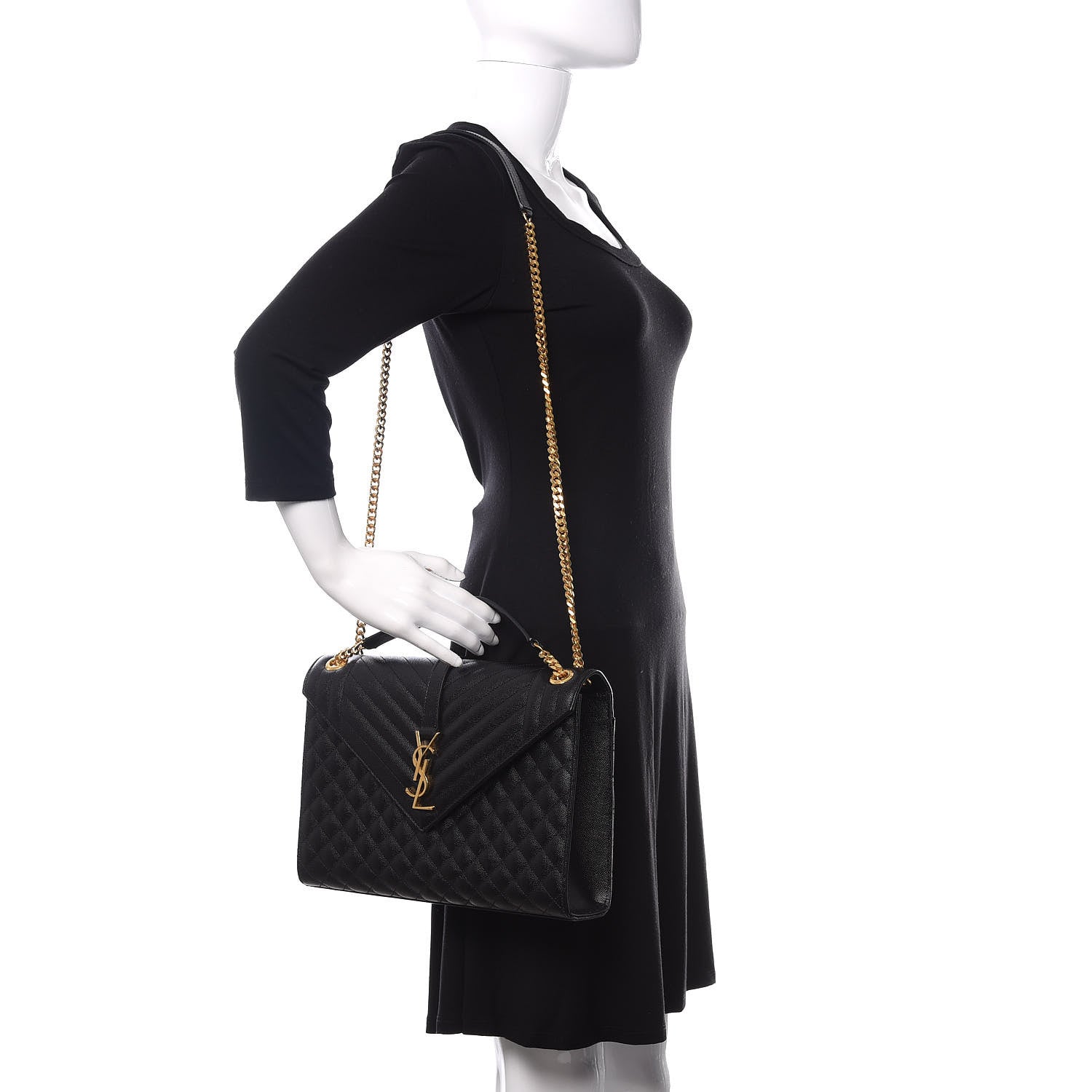Saint Laurent Grain De Poudre Textured Mixed Matelasse Large Triquilt Monogram Satchel Black 2 of 10