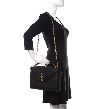 Saint Laurent Grain De Poudre Textured Mixed Matelasse Large Triquilt Monogram Satchel Black 2 of 10
