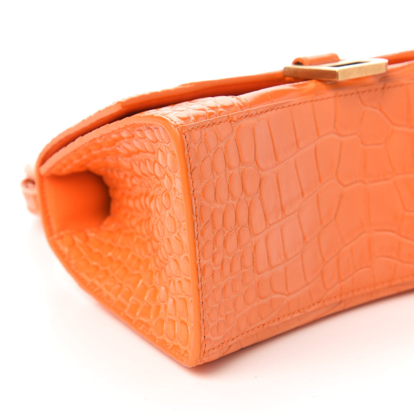 Shiny Calfskin Crocodile Embossed Small Hourglass Top Handle Bag Orange