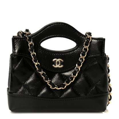 Chanel Shiny Lambskin Quilted Micro 31 Clutch With Chain Black 1 of 11