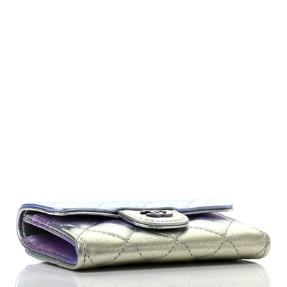 Chanel Gradient Metallic Calfskin Quilted Flap Card Holder Wallet Silver Blue Yellow Purple 4 of 8