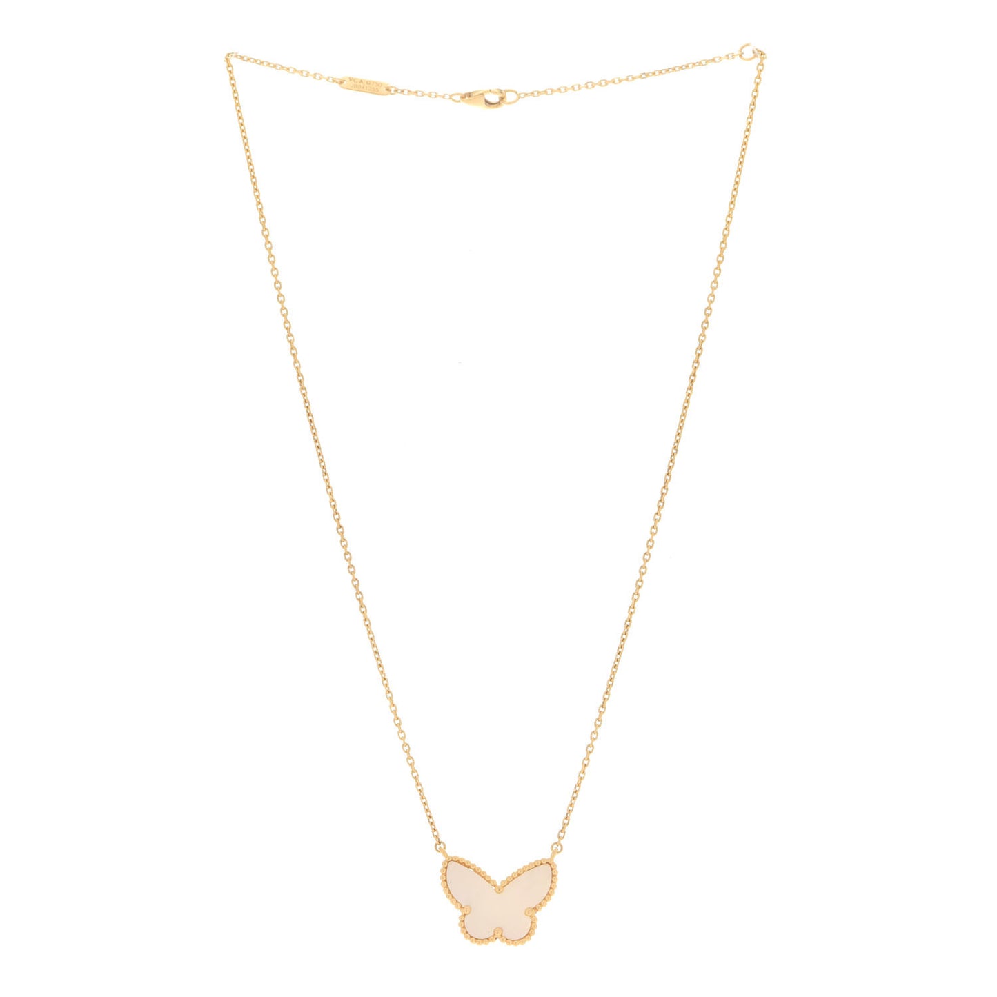 18K Yellow Gold Mother of Pearl Lucky Alhambra Butterfly Pendant Necklace