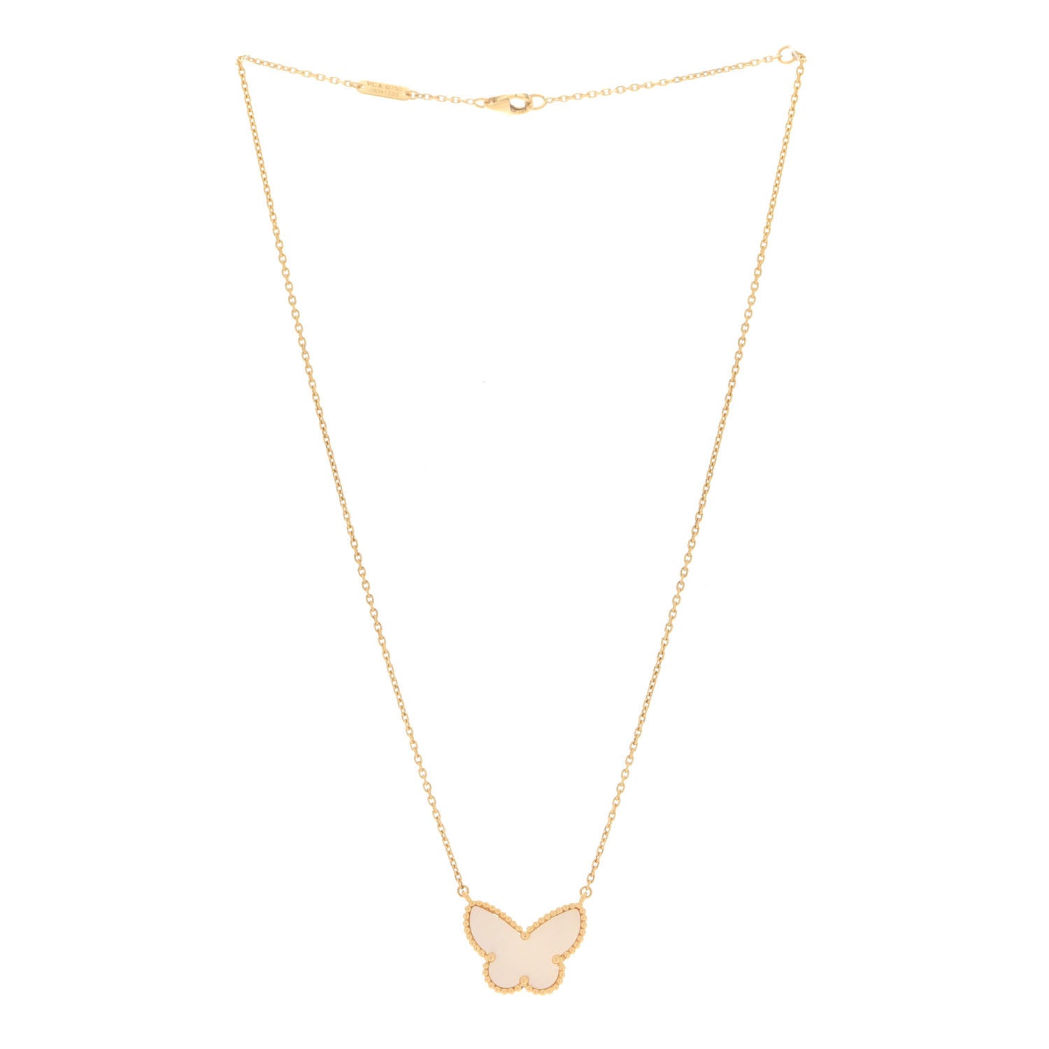 Van Cleef & Arpels 18K Yellow Gold Mother of Pearl Lucky Alhambra Butterfly Pendant Necklace 3 of 5