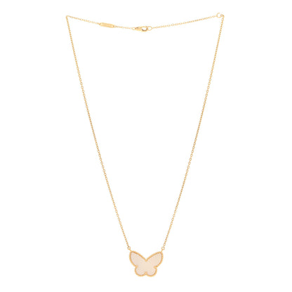 Van Cleef & Arpels 18K Yellow Gold Mother of Pearl Lucky Alhambra Butterfly Pendant Necklace 3 of 5