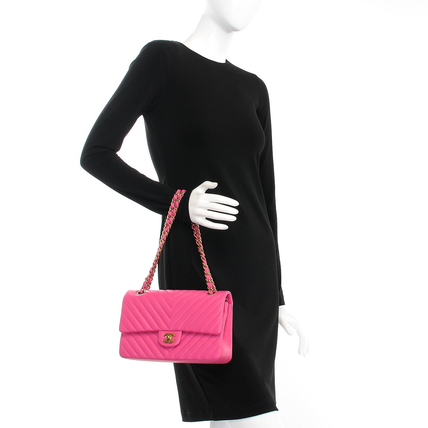 Lambskin Chevron Quilted Medium Double Flap Pink