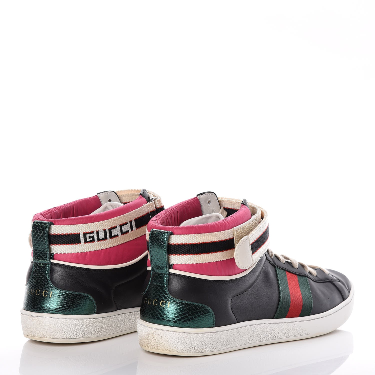 Gucci Calfskin Ayers Web New Ace Stripe High Top Sneakers 39.5 Black 4 of 12