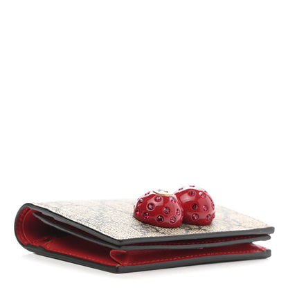 Gucci GG Supreme Monogram Cherry Embellished Card Case Wallet Hibiscus Red 4 of 8