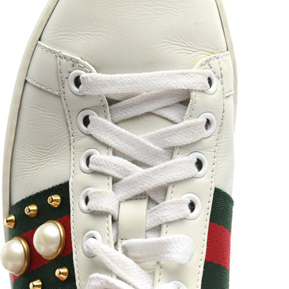 Gucci Calfskin Web Pearl Studded Womens Ace Sneakers 35 White 9 of 13