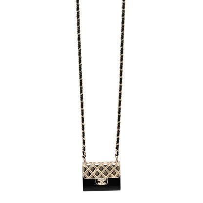 Chanel Metal Resin Lambskin Flap Bag Long Necklace Gold Black 1 of 6