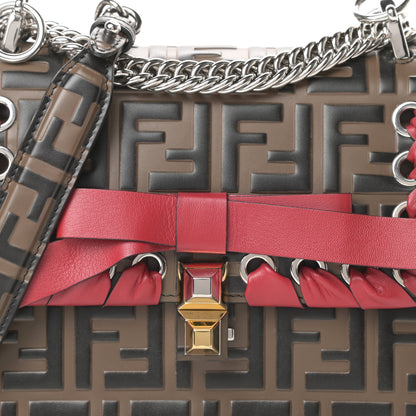 Fendi Vitello Shiny Nappa Bi-Color FF 1974 Lace Up Bow Embossed Small Kan I Shoulder Bag Maya Black Fragola 14 of 21