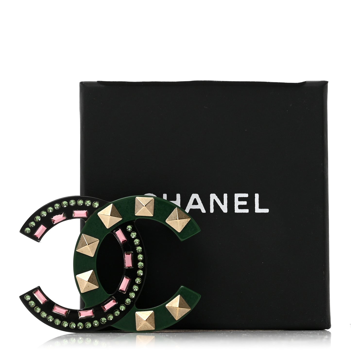 Resin Crystal Studded CC Brooch Green Multicolor