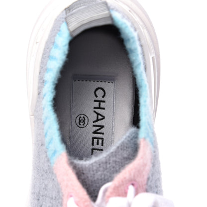 Chanel Mixed Fabrics Knit Sneakers 35 Grey Pink Blue 7 of 10