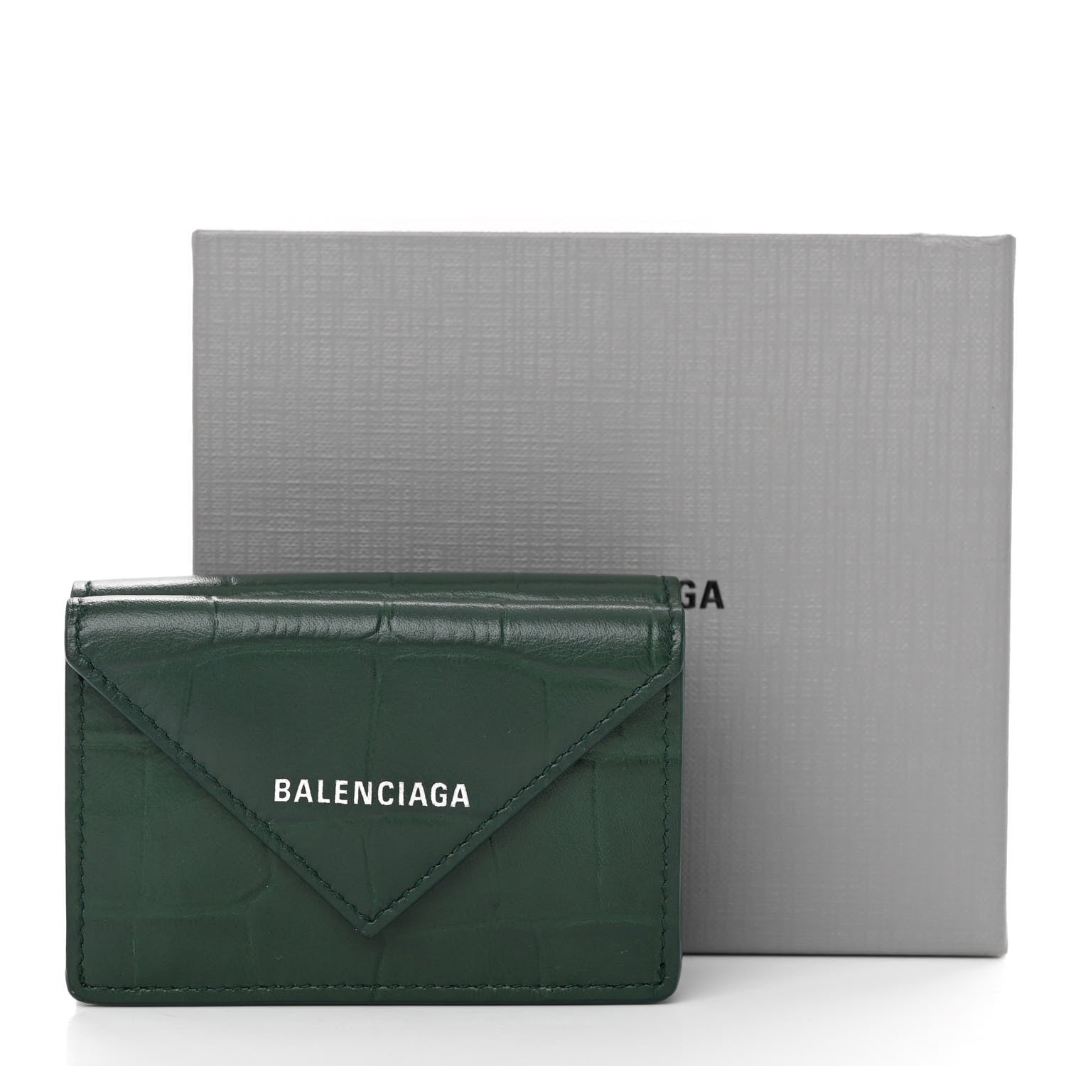Balenciaga Calfskin Crocodile Embossed Mini Papier Wallet Dark Green 11 of 11