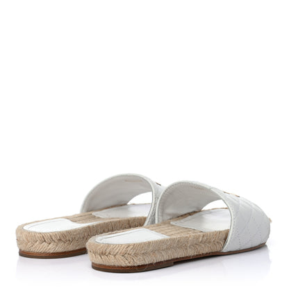 Chanel Lambskin Quilted CC Espadrille Slip On Sandals 37 White Beige 4 of 8