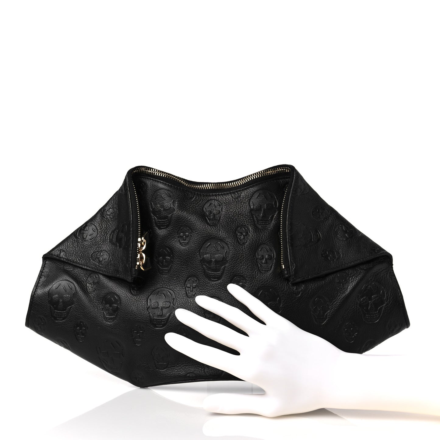 Calfskin Skull Embossed De Manta Clutch Black